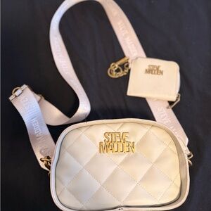 Steve Madden Beige Quilted Crossbody Bag with Coin Pouch